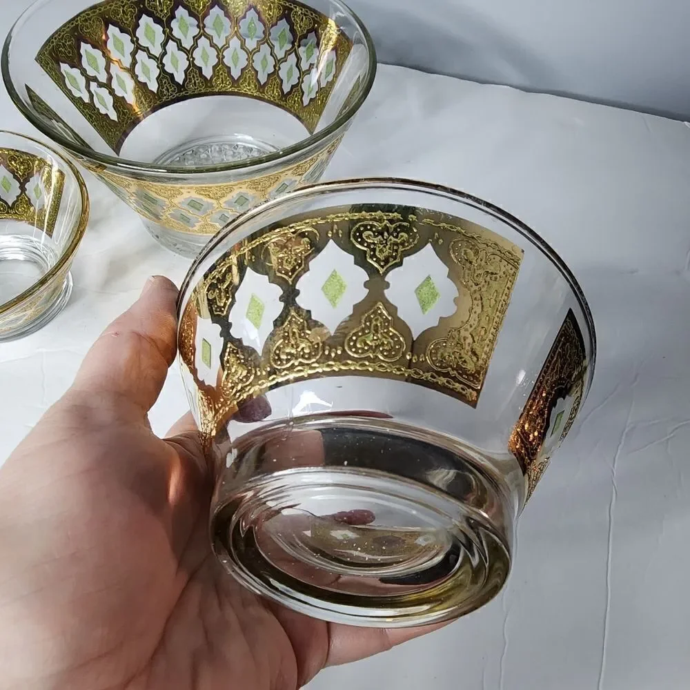 Vintage 60s Culver Valencia ICE BUCKET lemon/lime/berry Bowl Gold Green Filigree